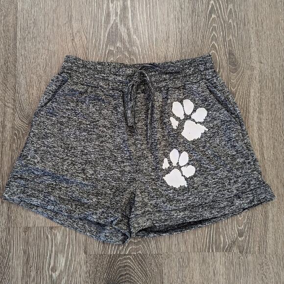 Women's Puppy Paw Print Black/Gray Elastic Waist Shorts Size M - Picture 1 of 5